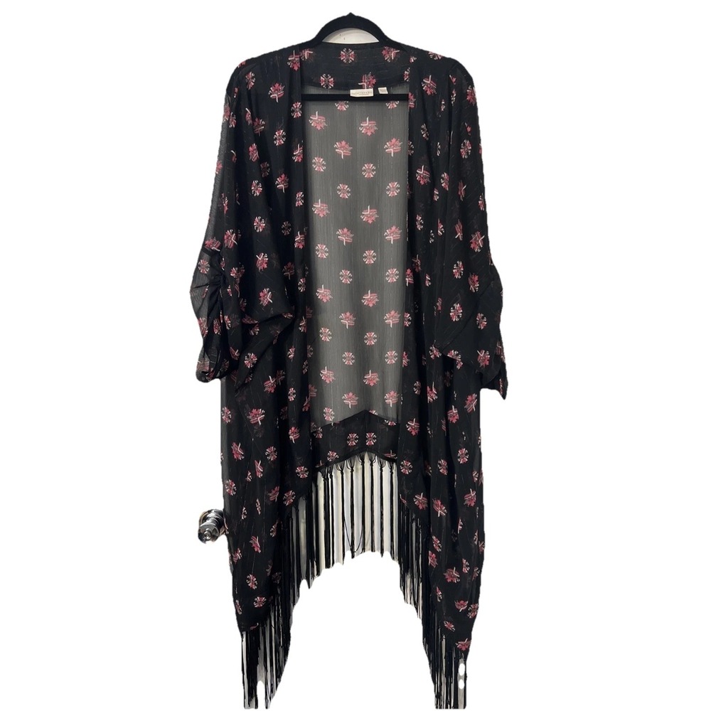 Eva Mendes Duster Cover Up Cardigan Open Front Black Floral One Sz Chiffon